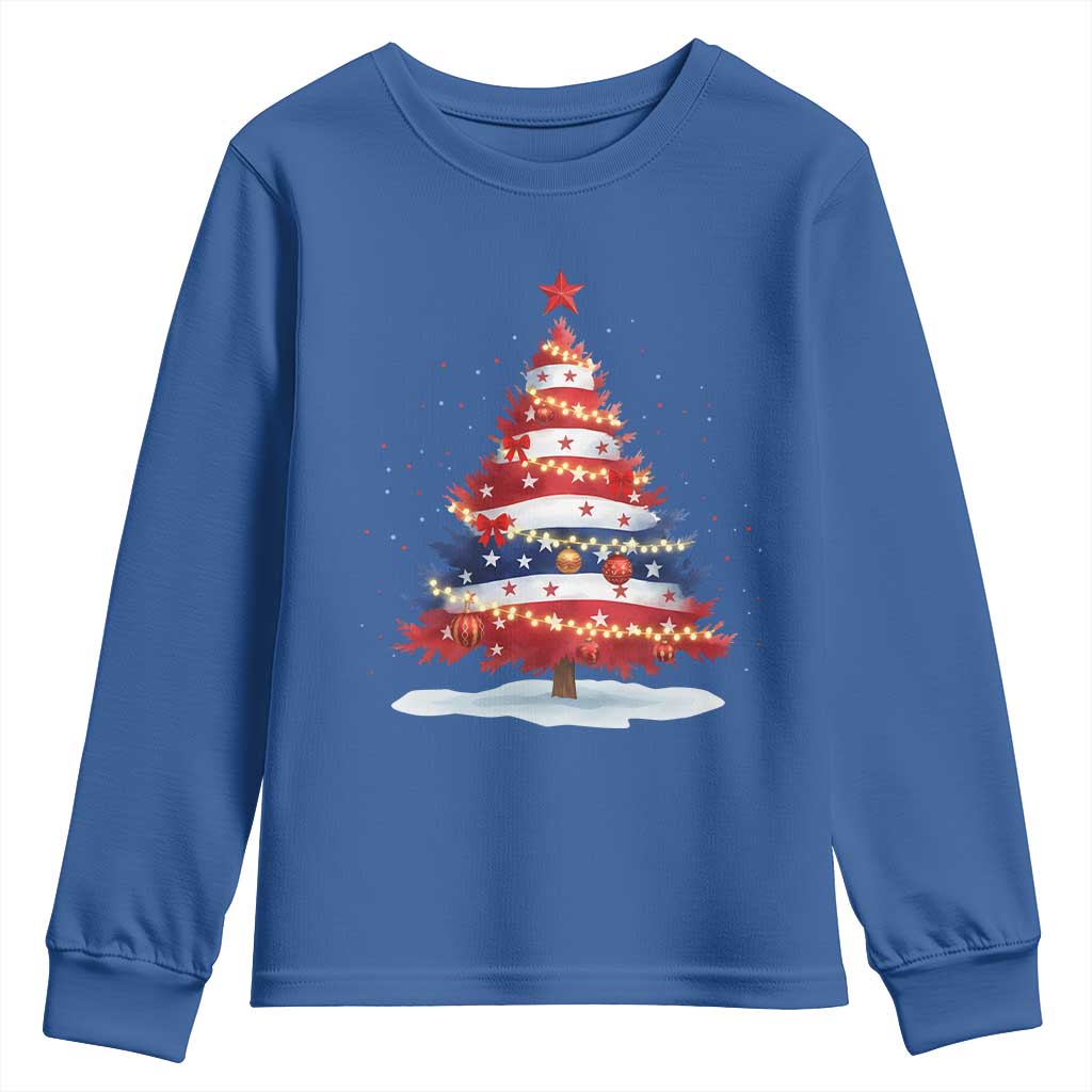 Christmas Tree American Flag Patriotic Youth Sweatshirt TS14 Royal Blue Print Your Wear