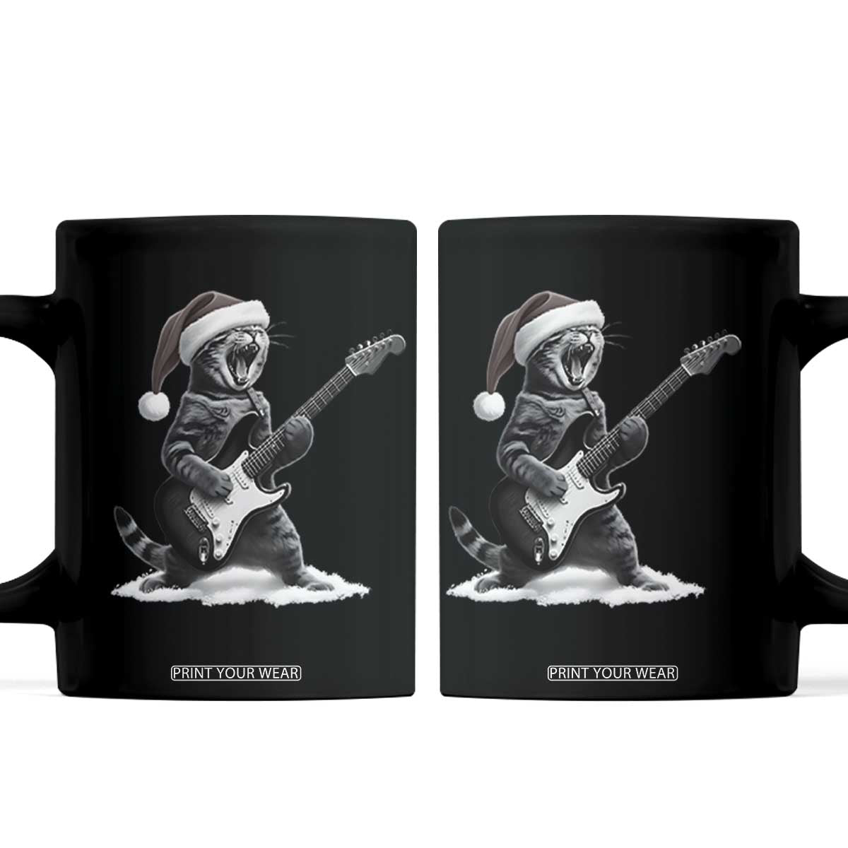 Funny Cat Guitar Coffee Mug Rock and Roll Christmas TS14 Black Print Your Wear