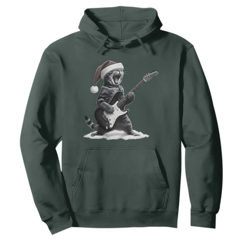 Funny Cat Guitar Hoodie Rock and Roll Christmas TS14 Dark Forest Green Print Your Wear