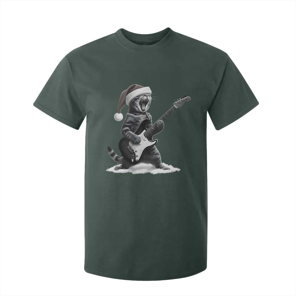 Funny Cat Guitar T Shirt For Kid Rock and Roll Christmas TS14 Dark Forest Green Print Your Wear