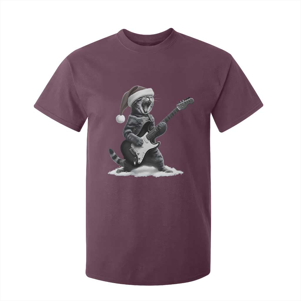 Funny Cat Guitar T Shirt For Kid Rock and Roll Christmas TS14 Maroon Print Your Wear