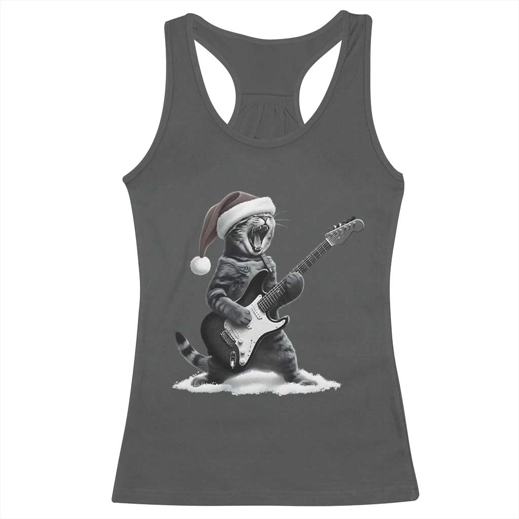 Funny Cat Guitar Racerback Tank Top Rock and Roll Christmas TS14 Dark Heather Print Your Wear