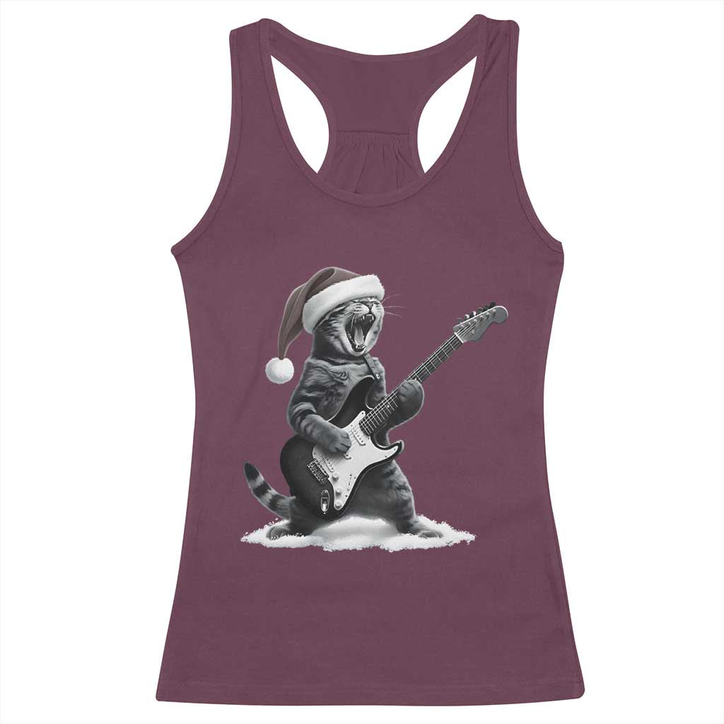 Funny Cat Guitar Racerback Tank Top Rock and Roll Christmas TS14 Maroon Print Your Wear