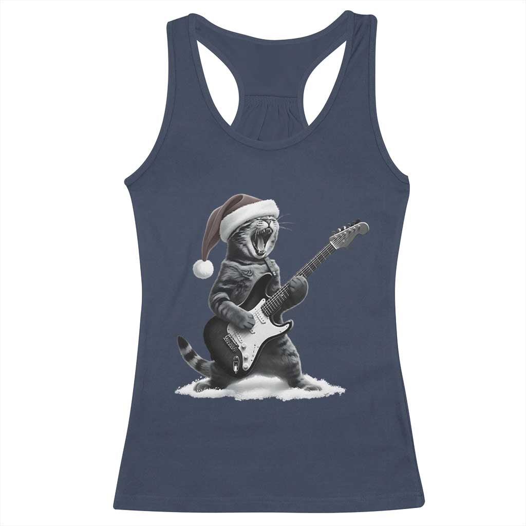 Funny Cat Guitar Racerback Tank Top Rock and Roll Christmas TS14 Navy Print Your Wear