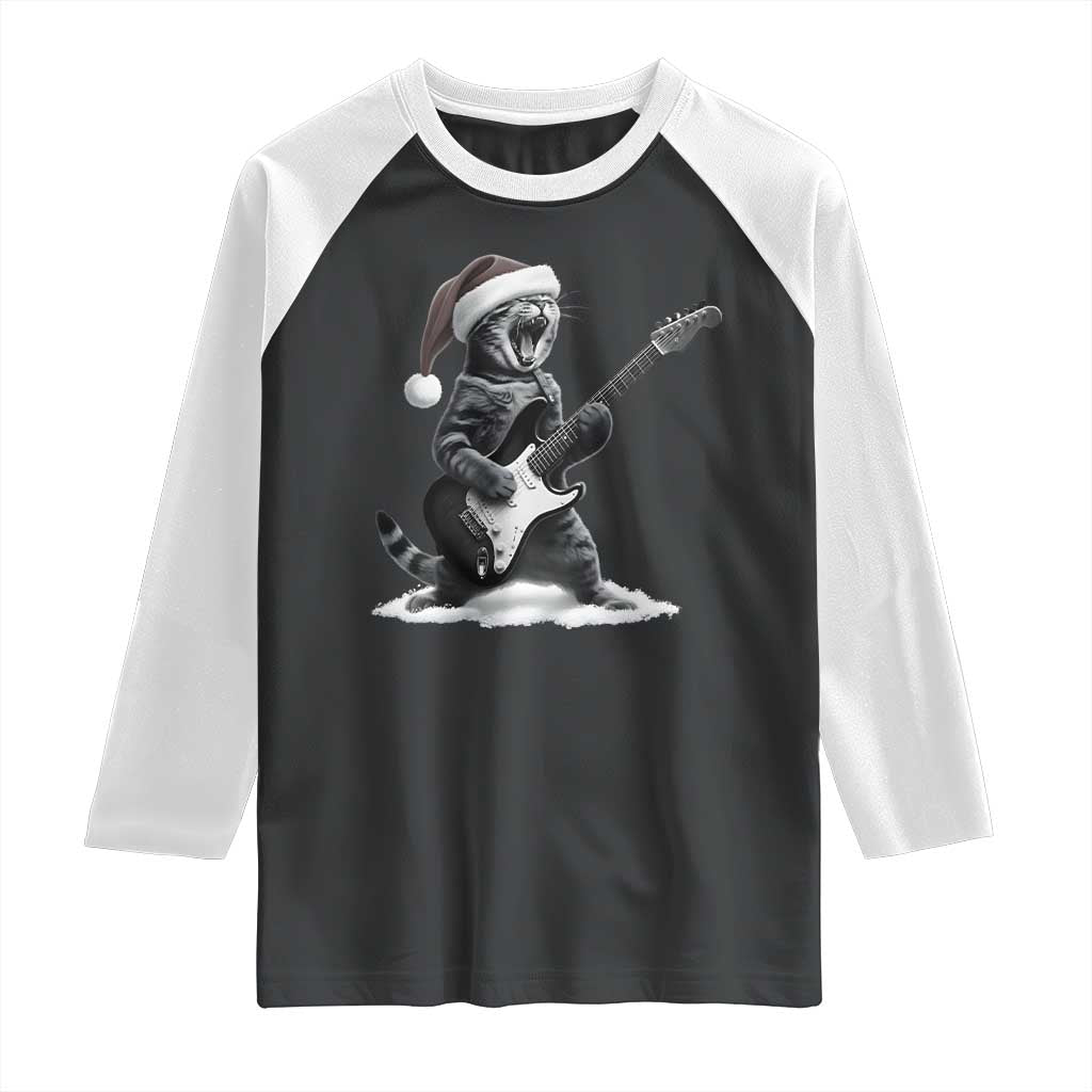 Funny Cat Guitar Raglan Shirt Rock and Roll Christmas TS14 Black White Print Your Wear