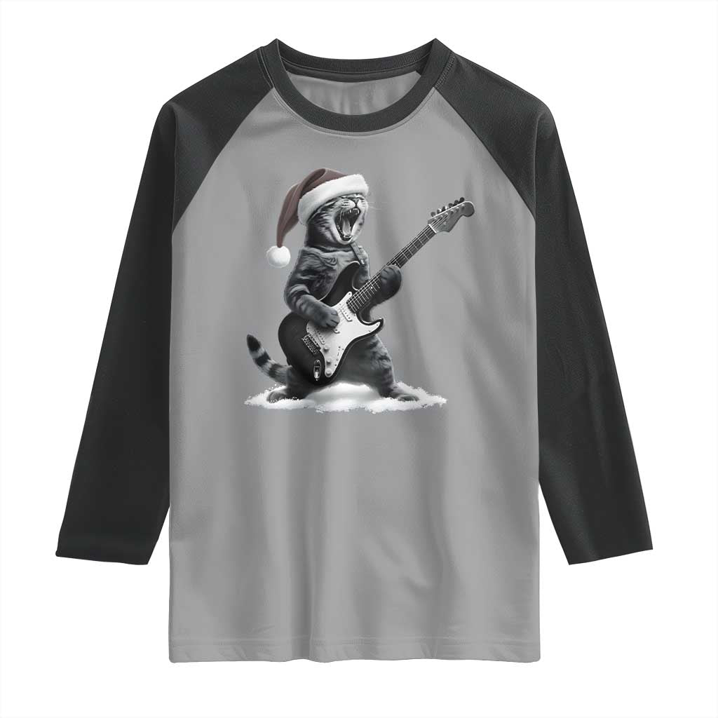 Funny Cat Guitar Raglan Shirt Rock and Roll Christmas TS14 Sport Gray Black Print Your Wear