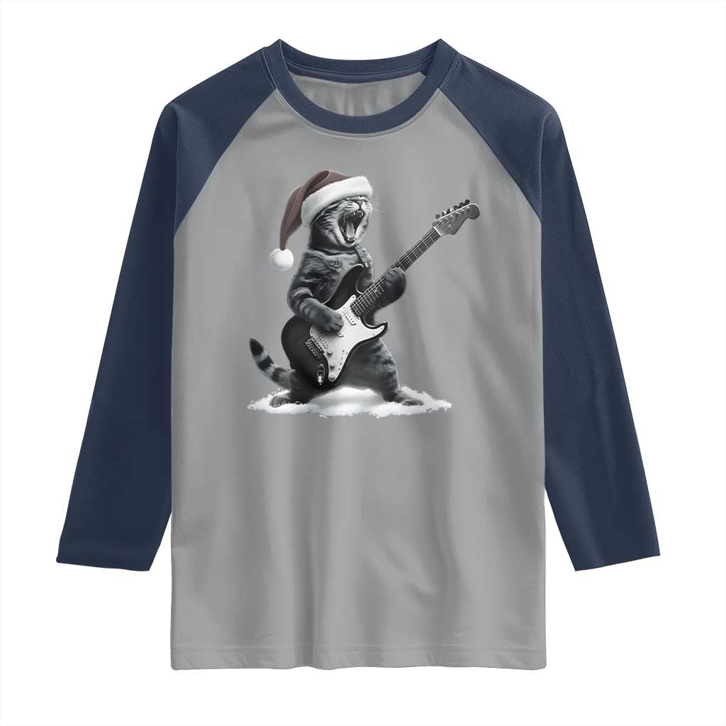 Funny Cat Guitar Raglan Shirt Rock and Roll Christmas TS14 Sport Gray Navy Print Your Wear