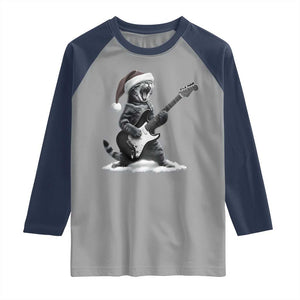 Funny Cat Guitar Raglan Shirt Rock and Roll Christmas TS14 Sport Gray Navy Print Your Wear