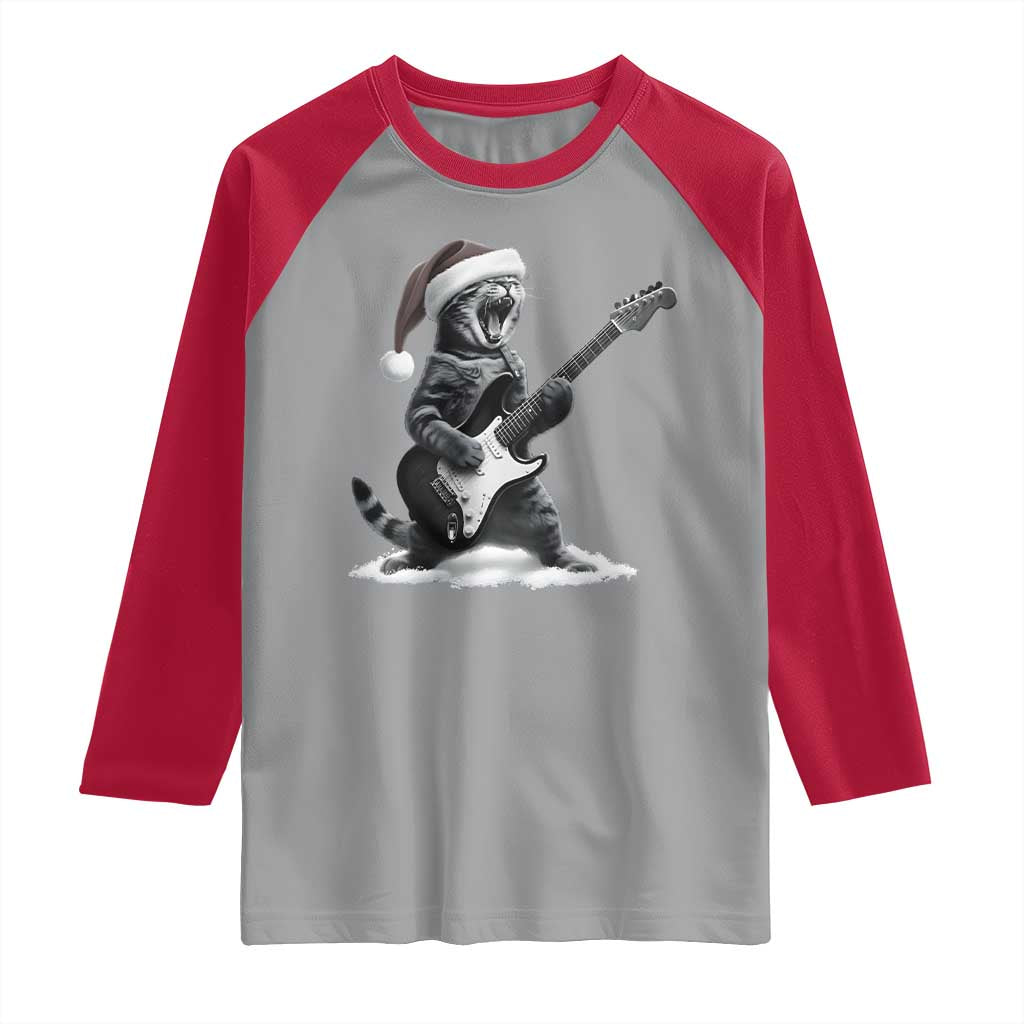 Funny Cat Guitar Raglan Shirt Rock and Roll Christmas TS14 Sport Gray Red Print Your Wear