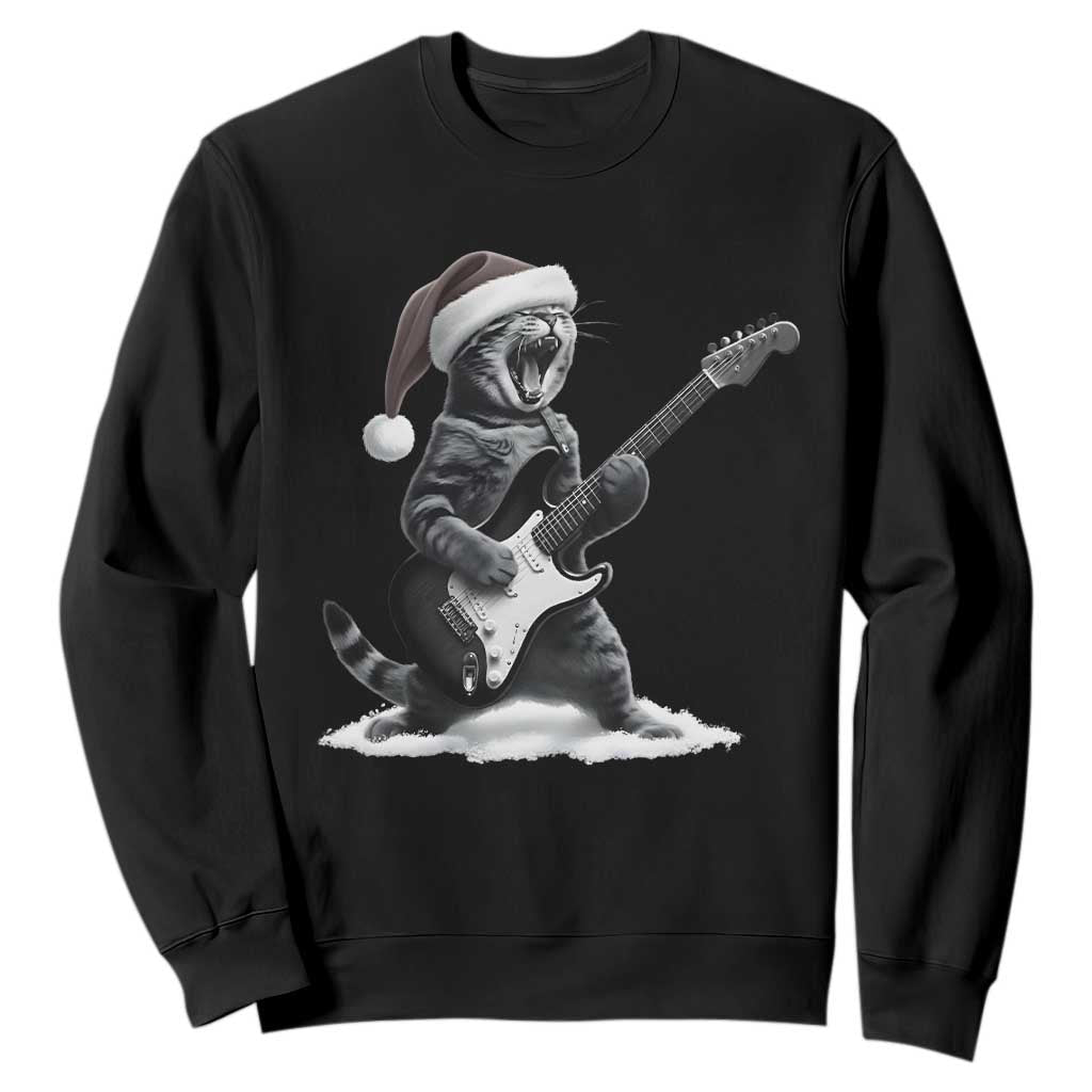 Funny Cat Guitar Sweatshirt Rock and Roll Christmas TS14 Black Print Your Wear