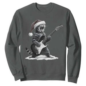 Funny Cat Guitar Sweatshirt Rock and Roll Christmas TS14 Dark Heather Print Your Wear