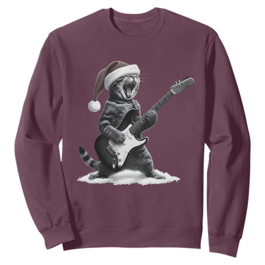 Funny Cat Guitar Sweatshirt Rock and Roll Christmas TS14 Maroon Print Your Wear