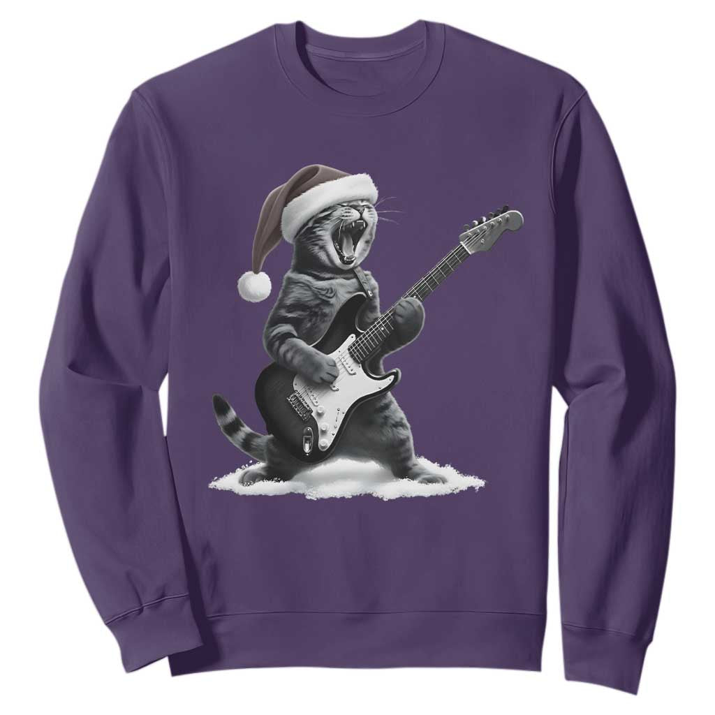 Funny Cat Guitar Sweatshirt Rock and Roll Christmas TS14 Purple Print Your Wear