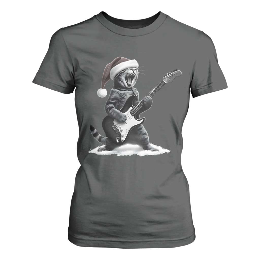 Funny Cat Guitar T Shirt For Women Rock and Roll Christmas TS14 Dark Heather Print Your Wear