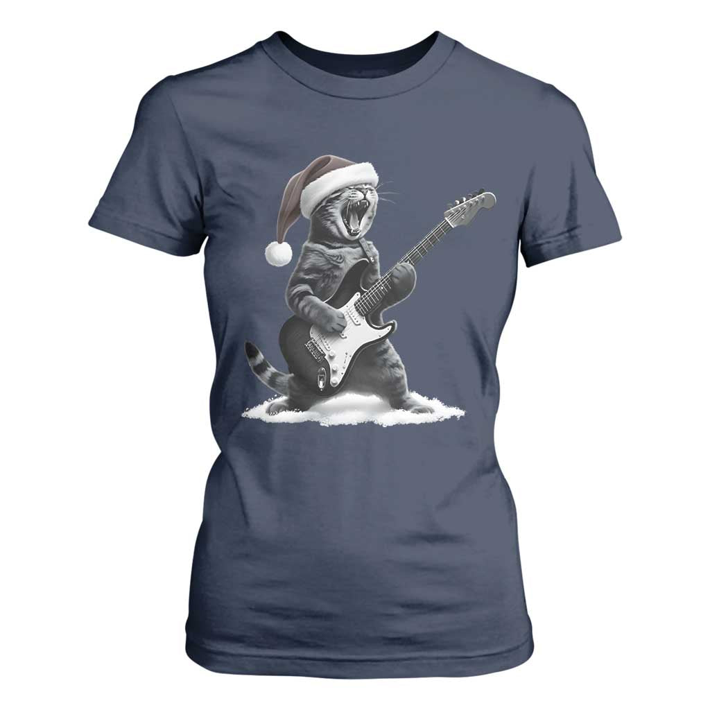 Funny Cat Guitar T Shirt For Women Rock and Roll Christmas TS14 Navy Print Your Wear