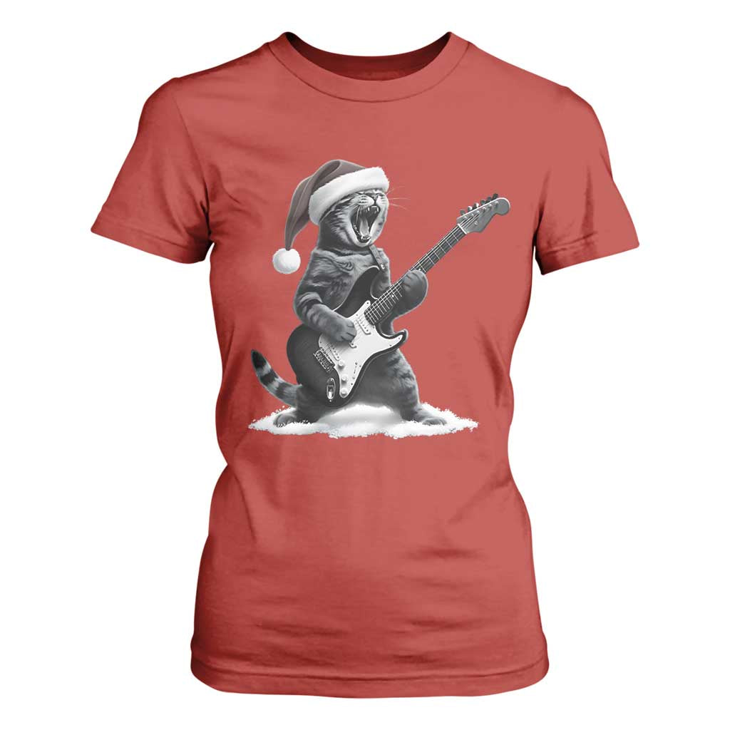 Funny Cat Guitar T Shirt For Women Rock and Roll Christmas TS14 Red Print Your Wear