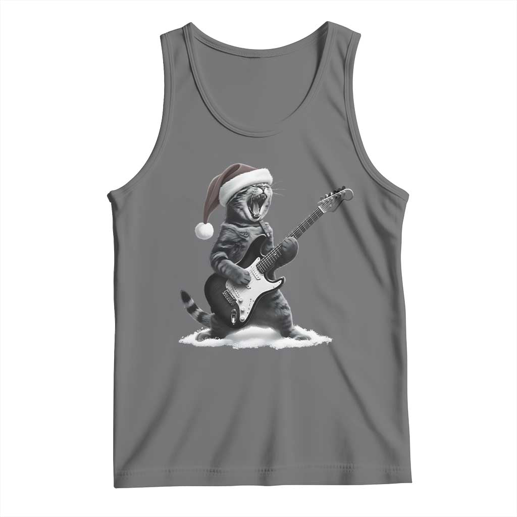 Funny Cat Guitar Tank Top Rock and Roll Christmas TS14 Black Heather Print Your Wear