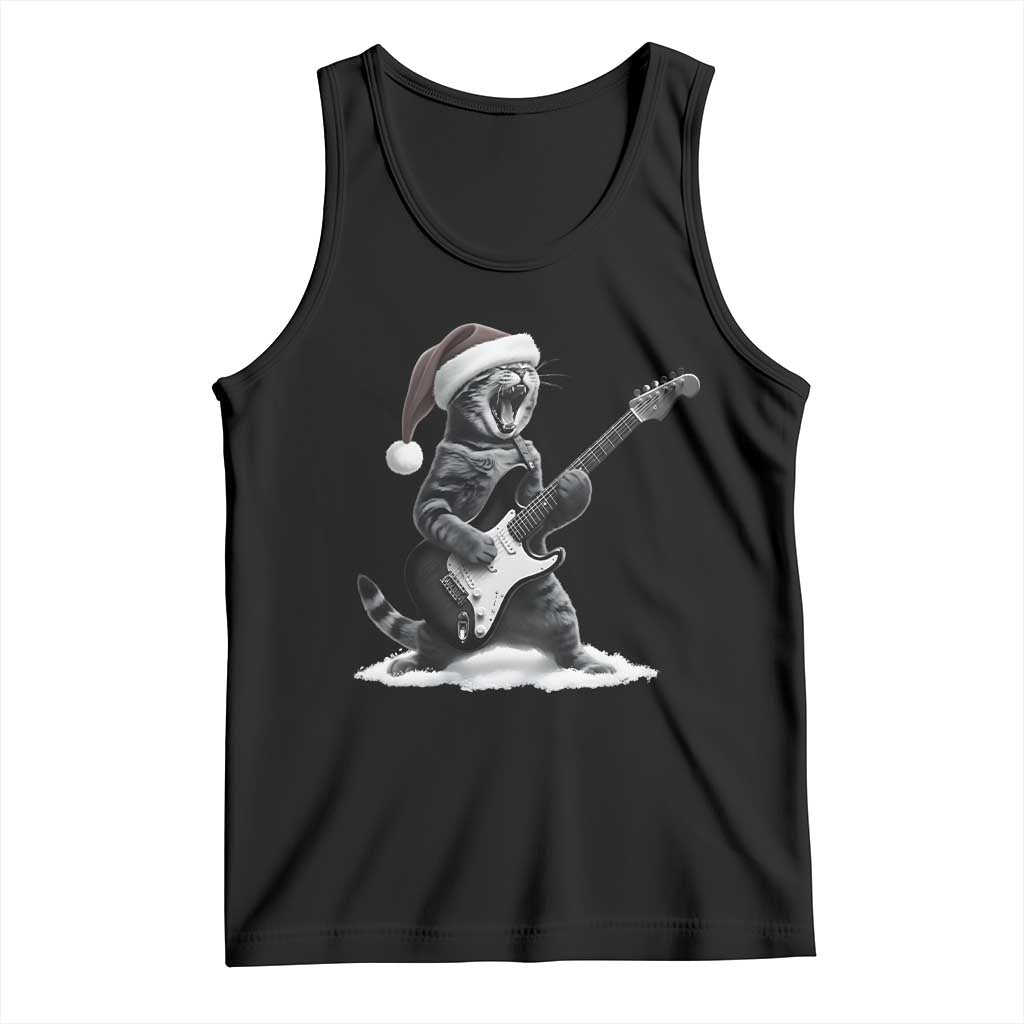 Funny Cat Guitar Tank Top Rock and Roll Christmas TS14 Black Print Your Wear
