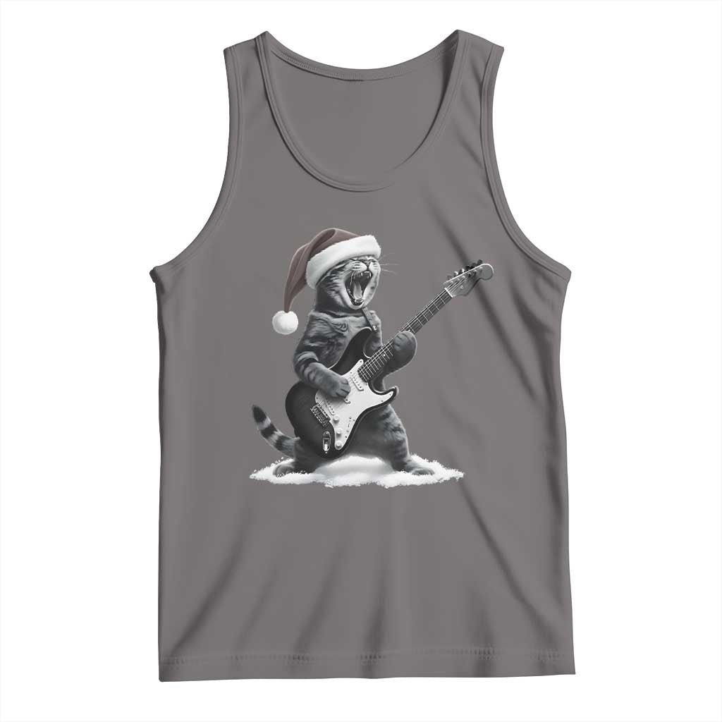 Funny Cat Guitar Tank Top Rock and Roll Christmas TS14 Deep Heather Print Your Wear