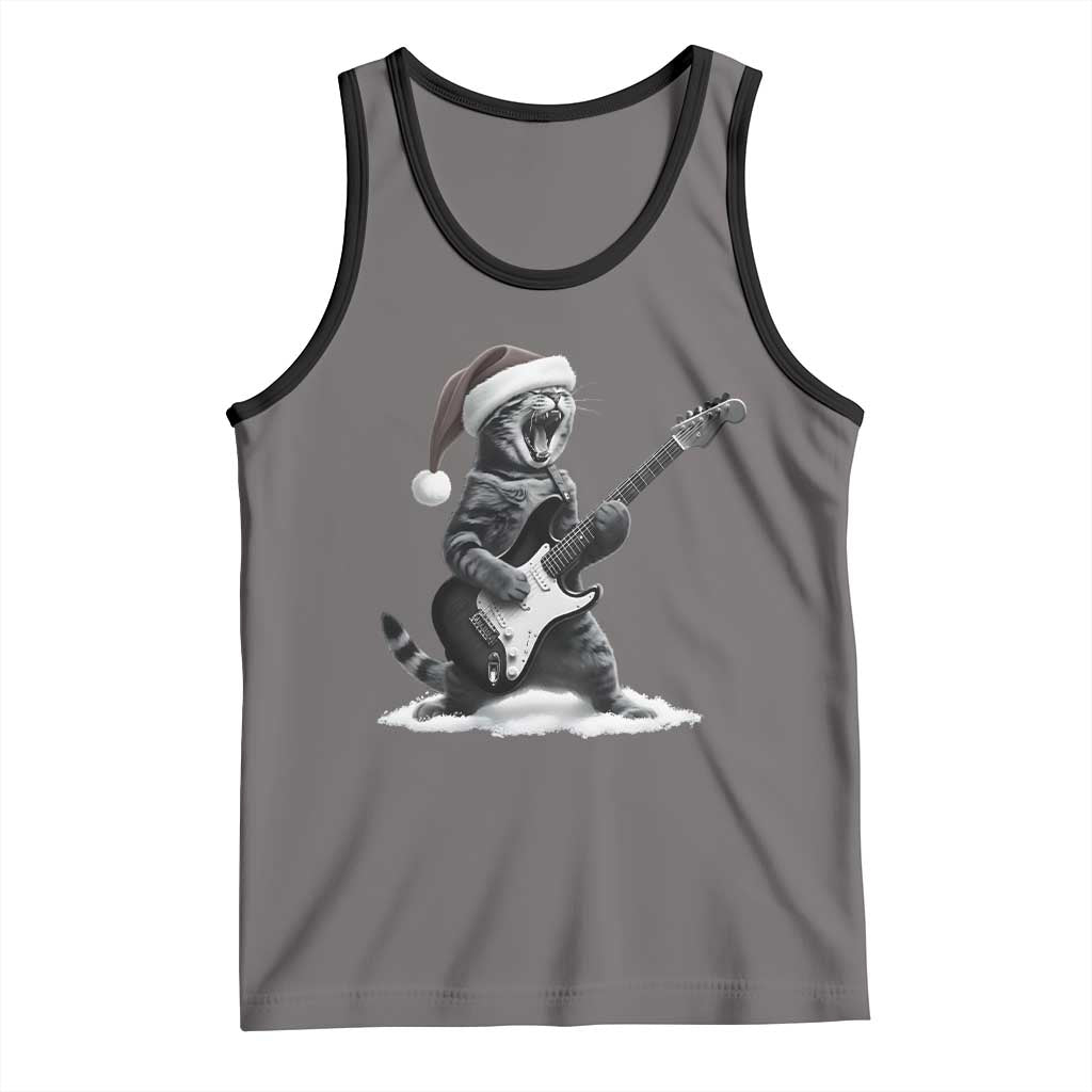 Funny Cat Guitar Tank Top Rock and Roll Christmas TS14 Deep Heather Black Print Your Wear