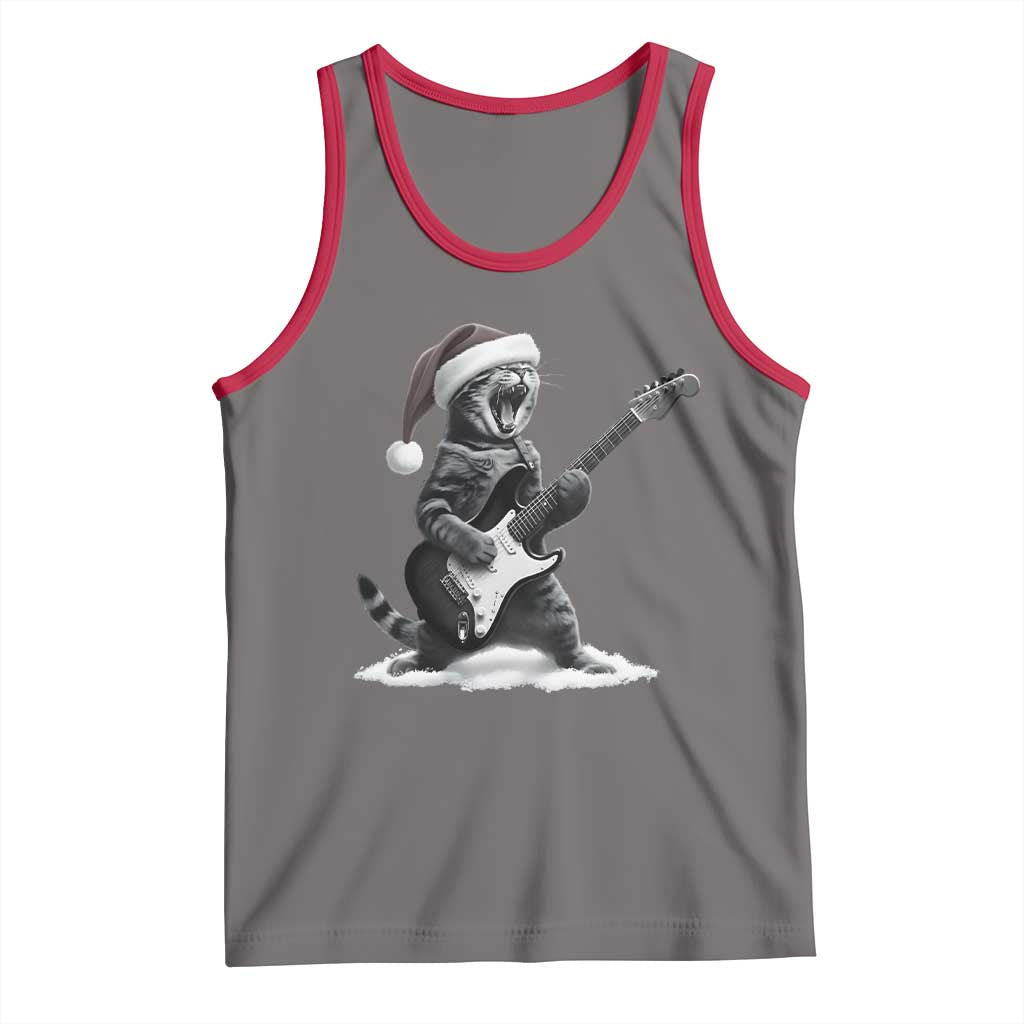 Funny Cat Guitar Tank Top Rock and Roll Christmas TS14 Deep Heather Red Print Your Wear
