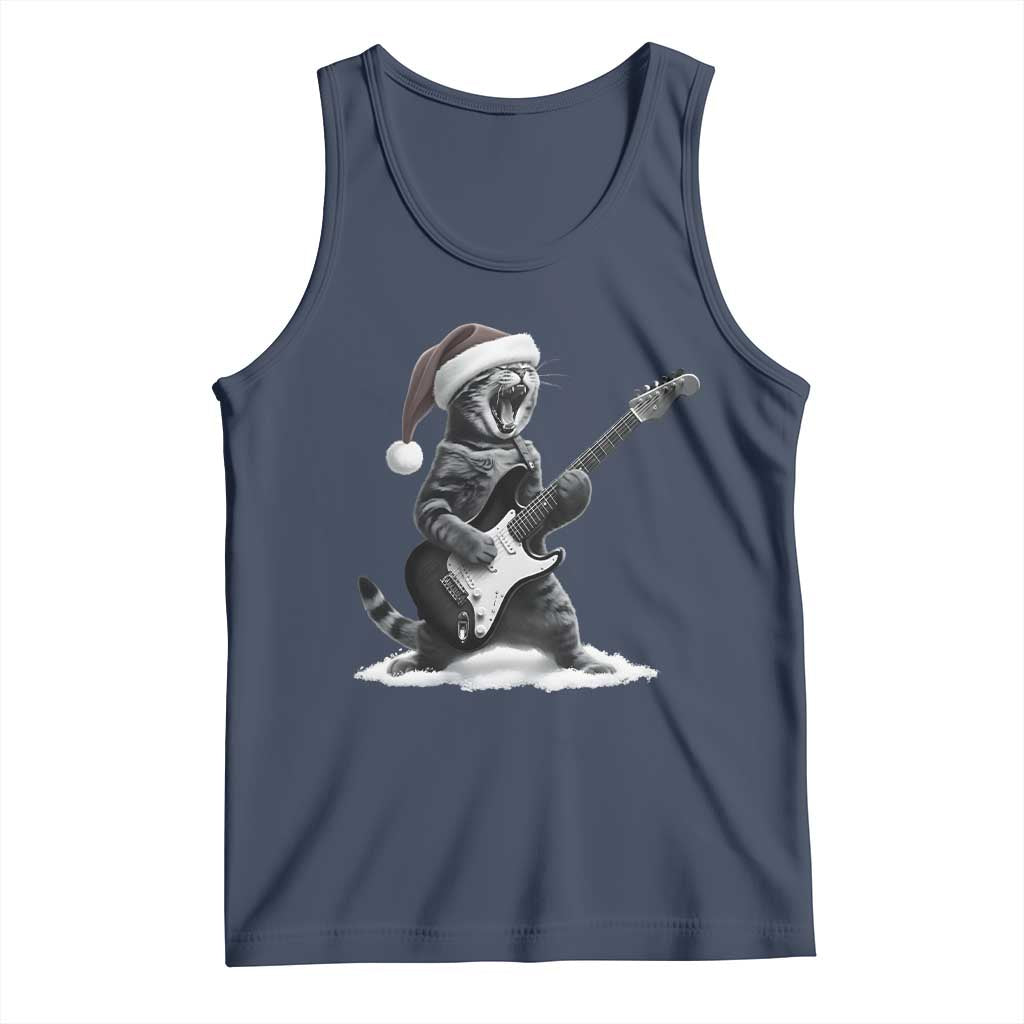 Funny Cat Guitar Tank Top Rock and Roll Christmas TS14 Navy Print Your Wear