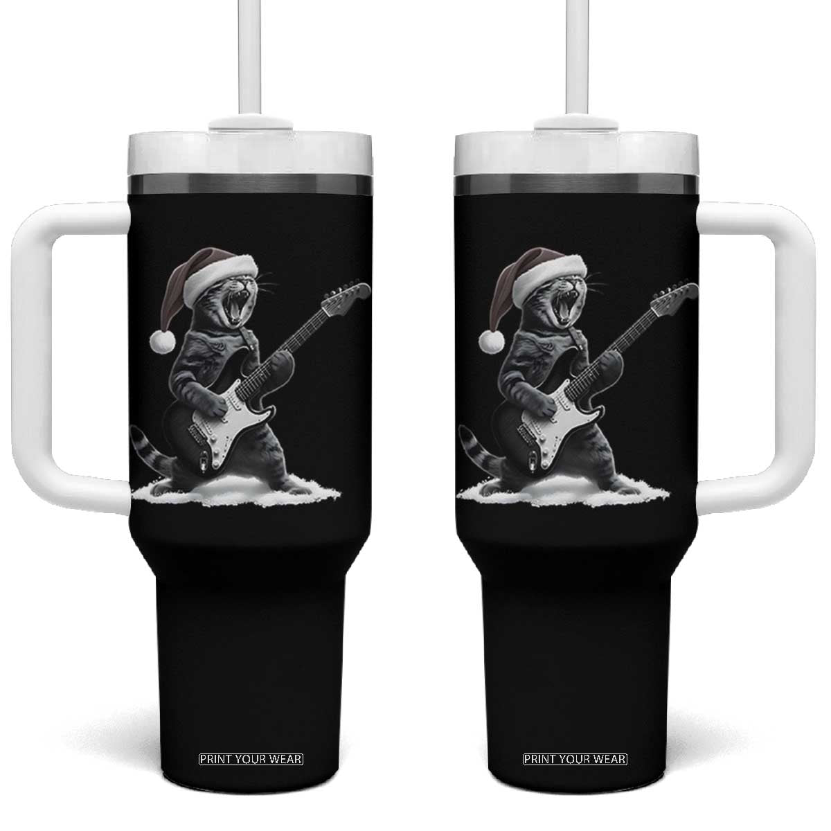 Funny Cat Guitar Tumbler With Handle Rock and Roll Christmas TS14 One Size: 40 oz Black Print Your Wear