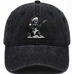 Funny Cat Guitar Washed Cotton Baseball Cap Rock and Roll Christmas TS14 Washed Cap Universal Fit Black Print Your Wear