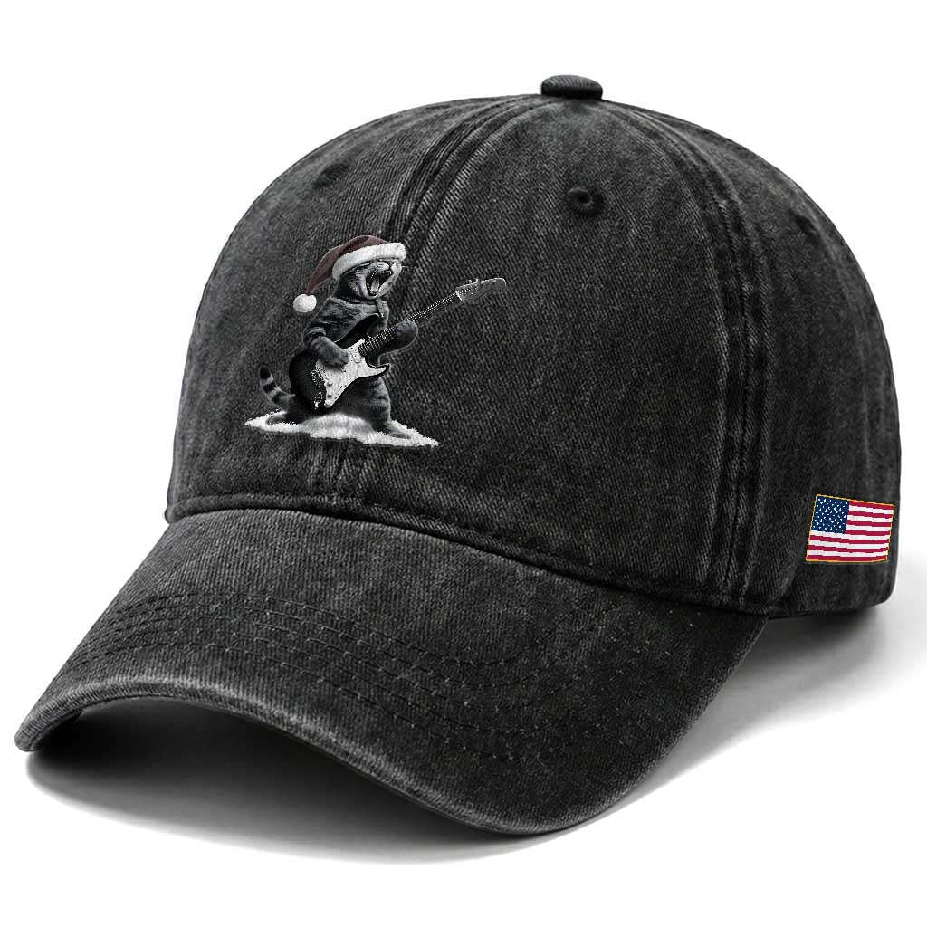 Funny Cat Guitar Washed Cotton Baseball Cap Rock and Roll Christmas TS14 Print Your Wear