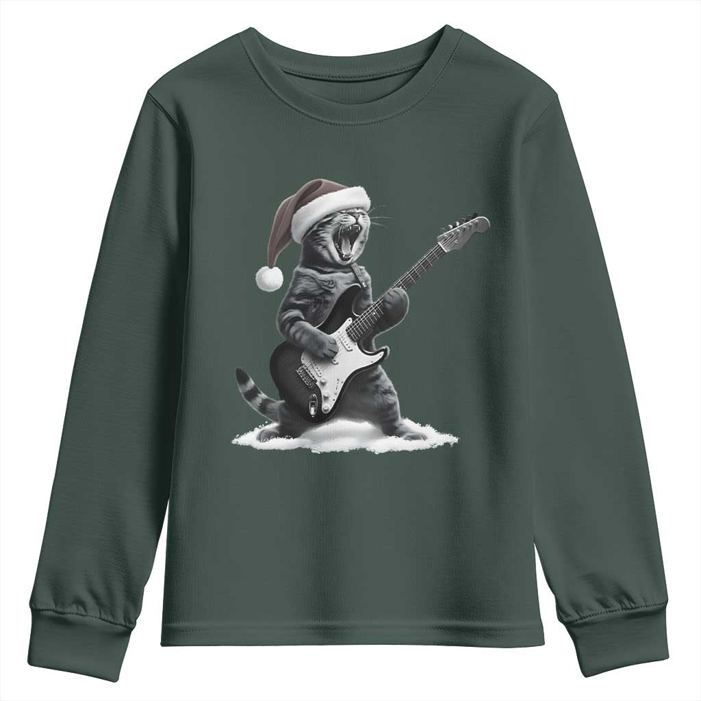 Funny Cat Guitar Youth Sweatshirt Rock and Roll Christmas TS14 Dark Forest Green Print Your Wear