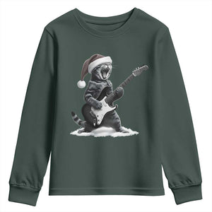 Funny Cat Guitar Youth Sweatshirt Rock and Roll Christmas TS14 Dark Forest Green Print Your Wear