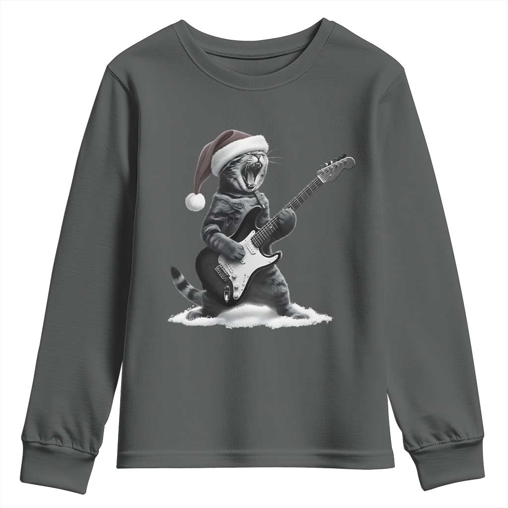 Funny Cat Guitar Youth Sweatshirt Rock and Roll Christmas TS14 Dark Heather Print Your Wear