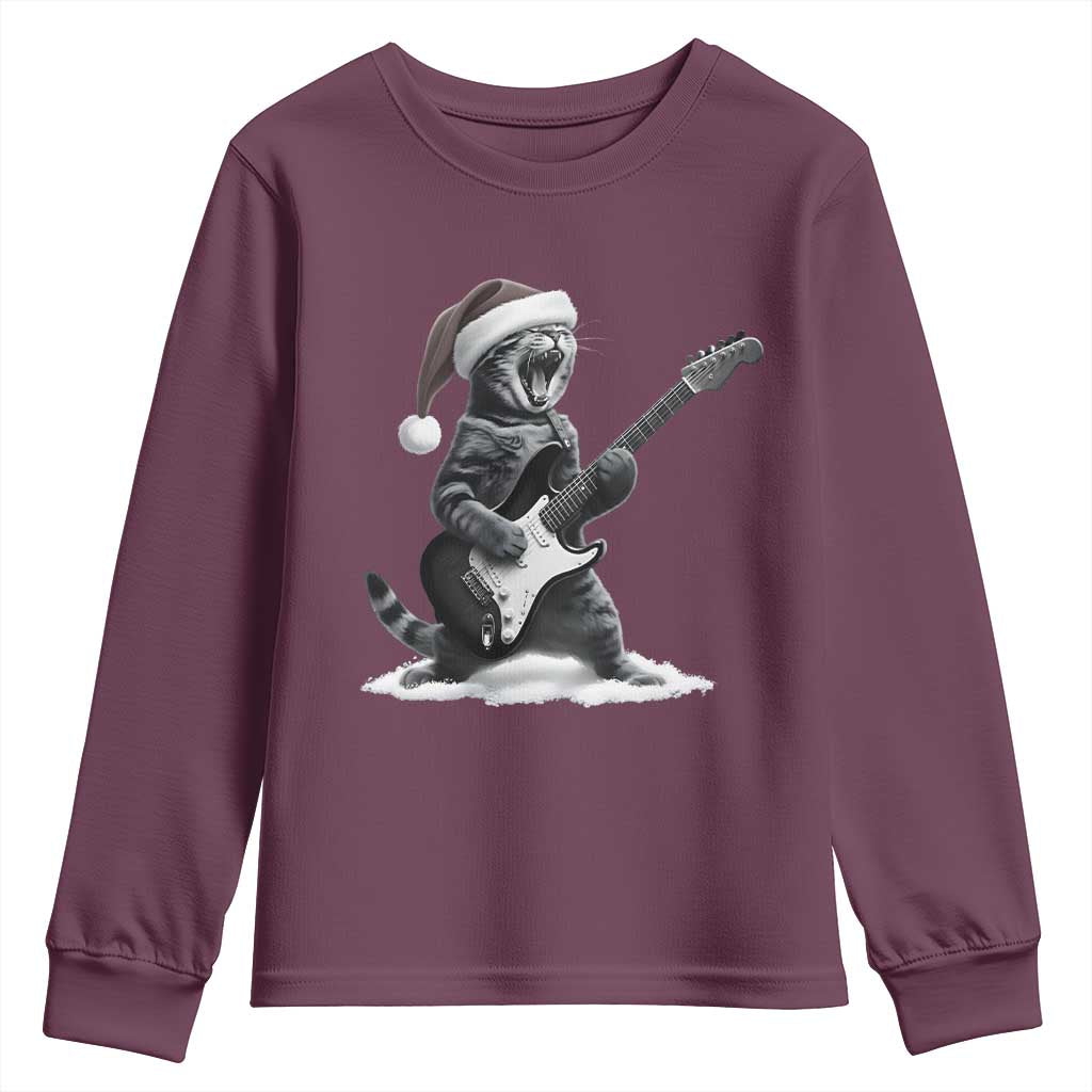 Funny Cat Guitar Youth Sweatshirt Rock and Roll Christmas TS14 Maroon Print Your Wear