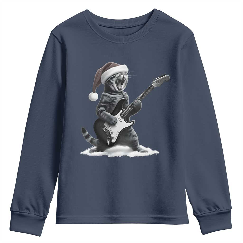 Funny Cat Guitar Youth Sweatshirt Rock and Roll Christmas TS14 Navy Print Your Wear