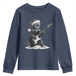 Funny Cat Guitar Youth Sweatshirt Rock and Roll Christmas TS14 Navy Print Your Wear