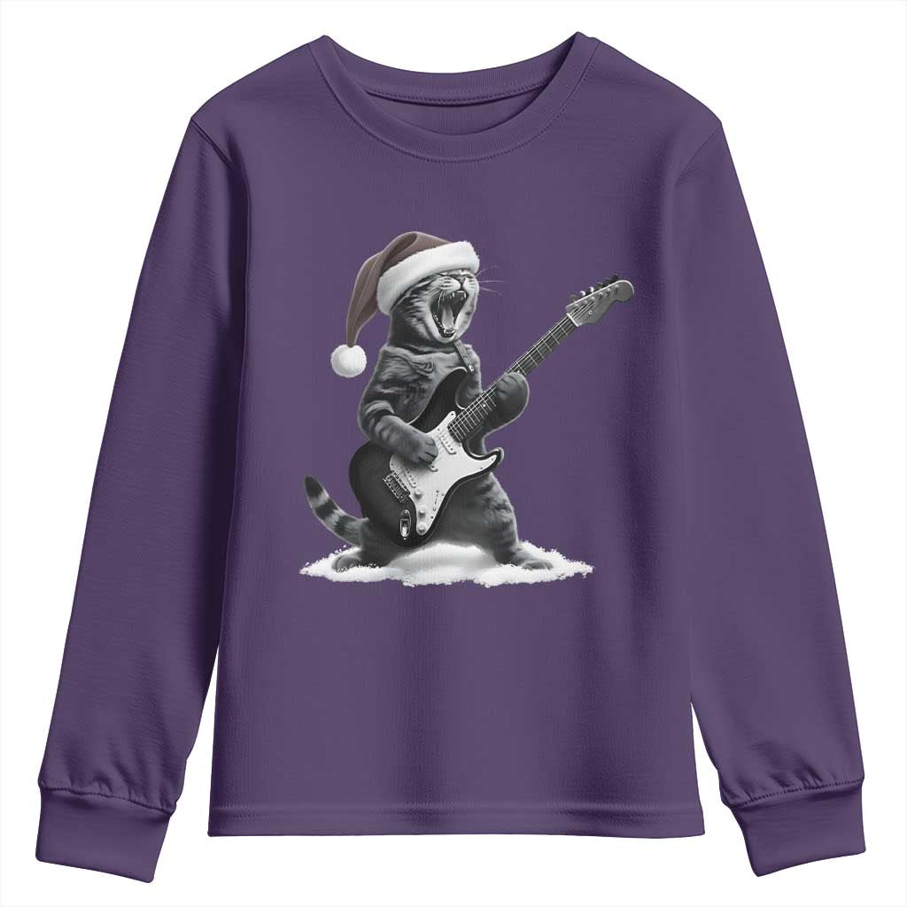 Funny Cat Guitar Youth Sweatshirt Rock and Roll Christmas TS14 Purple Print Your Wear
