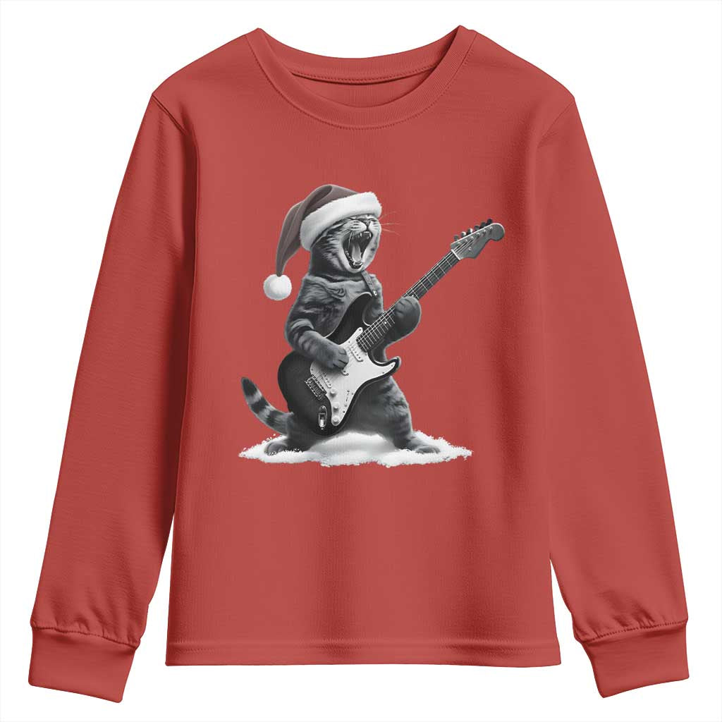 Funny Cat Guitar Youth Sweatshirt Rock and Roll Christmas TS14 Red Print Your Wear