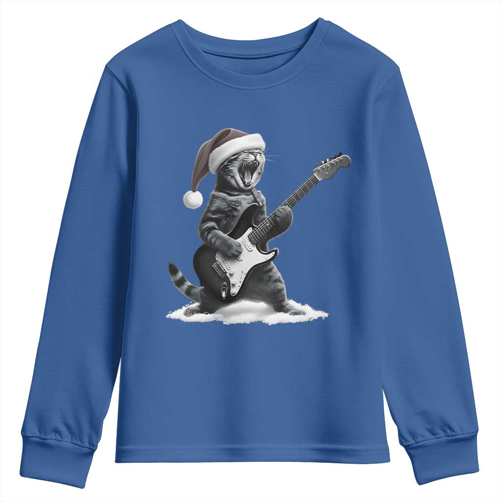 Funny Cat Guitar Youth Sweatshirt Rock and Roll Christmas TS14 Royal Blue Print Your Wear