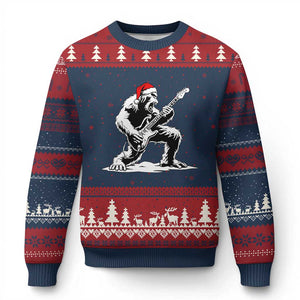 Funny Bigfoot Guitar Ugly Christmas Sweater Rock and Roll Xmas TS14 Navy Red Print Your Wear
