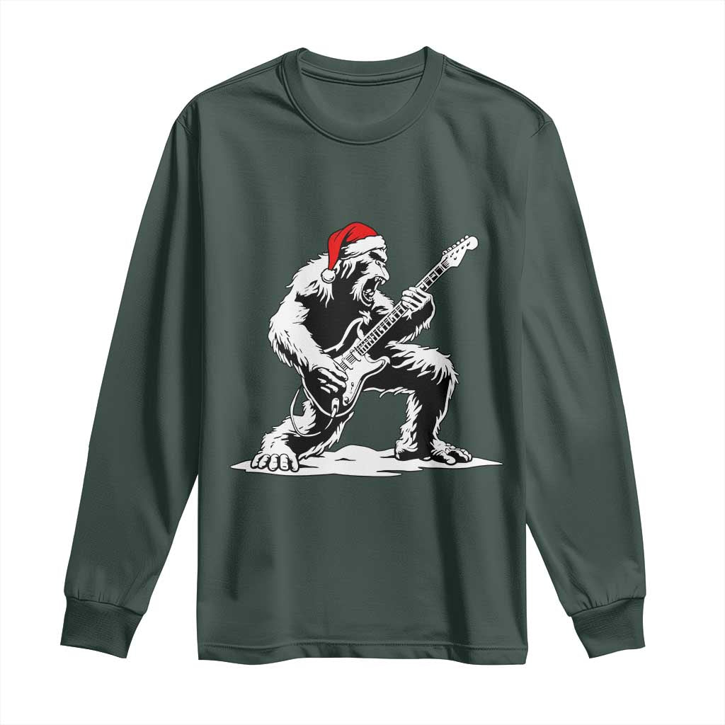 Funny Bigfoot Guitar Long Sleeve Shirt Rock and Roll Christmas TS14 Dark Forest Green Print Your Wear