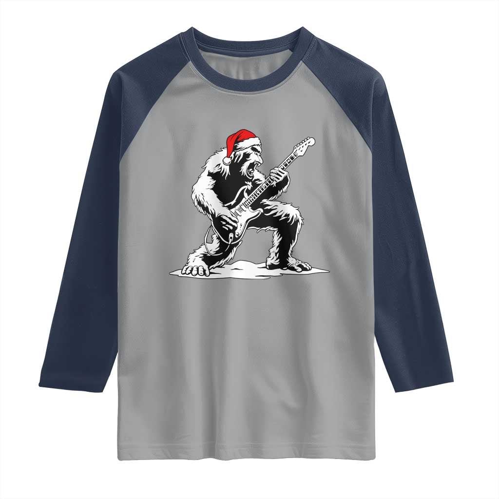 Funny Bigfoot Guitar Raglan Shirt Rock and Roll Christmas TS14 Sport Gray Navy Print Your Wear