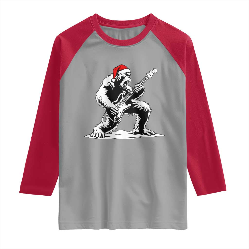 Funny Bigfoot Guitar Raglan Shirt Rock and Roll Christmas TS14 Sport Gray Red Print Your Wear