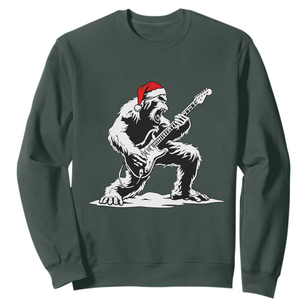 Funny Bigfoot Guitar Sweatshirt Rock and Roll Christmas TS14 Dark Forest Green Print Your Wear