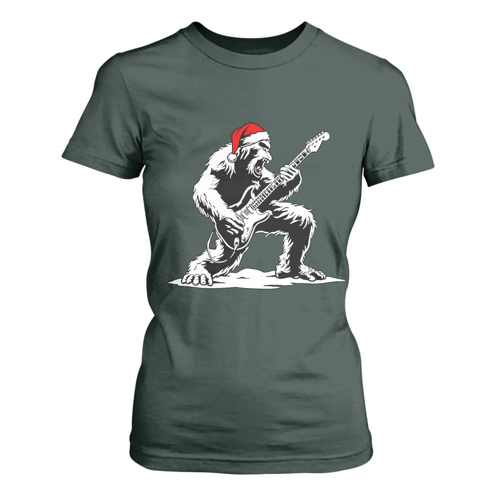 Funny Bigfoot Guitar T Shirt For Women Rock and Roll Christmas TS14 Dark Forest Green Print Your Wear
