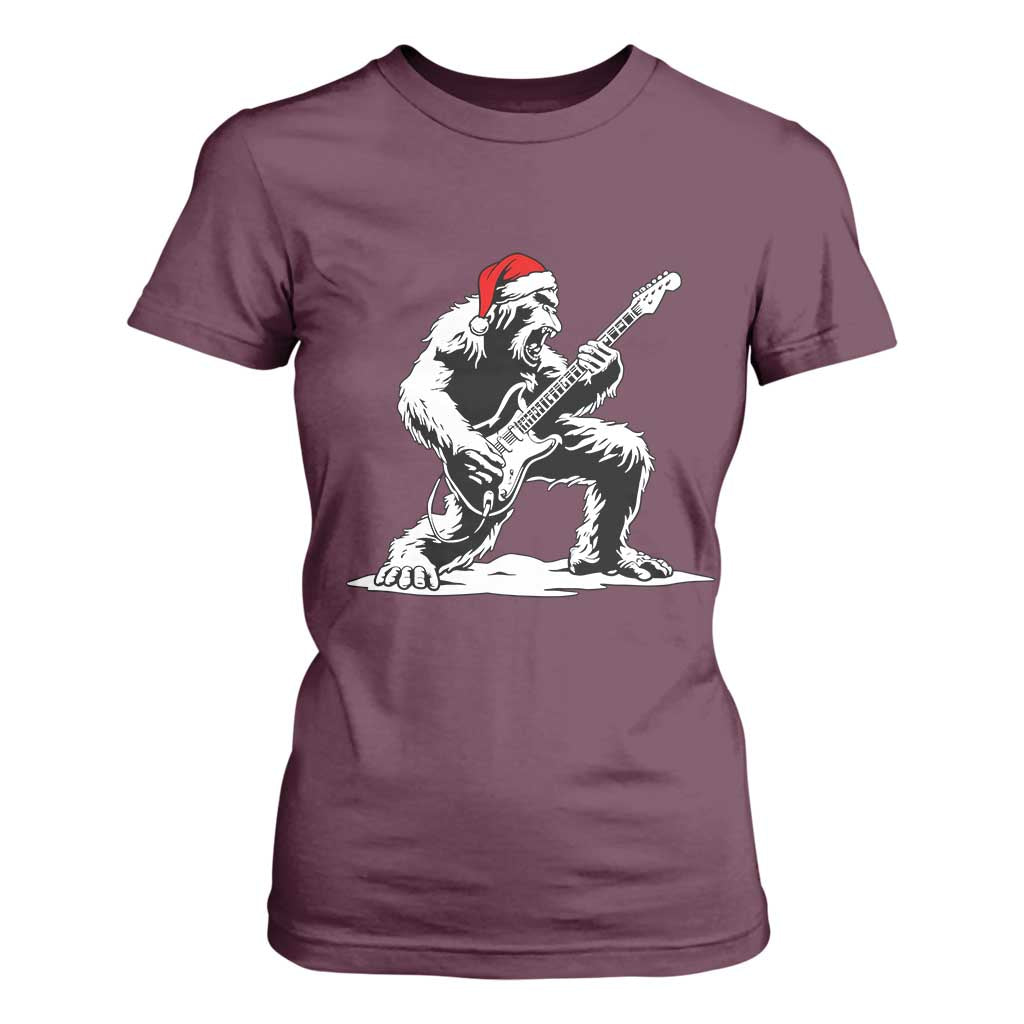 Funny Bigfoot Guitar T Shirt For Women Rock and Roll Christmas TS14 Maroon Print Your Wear