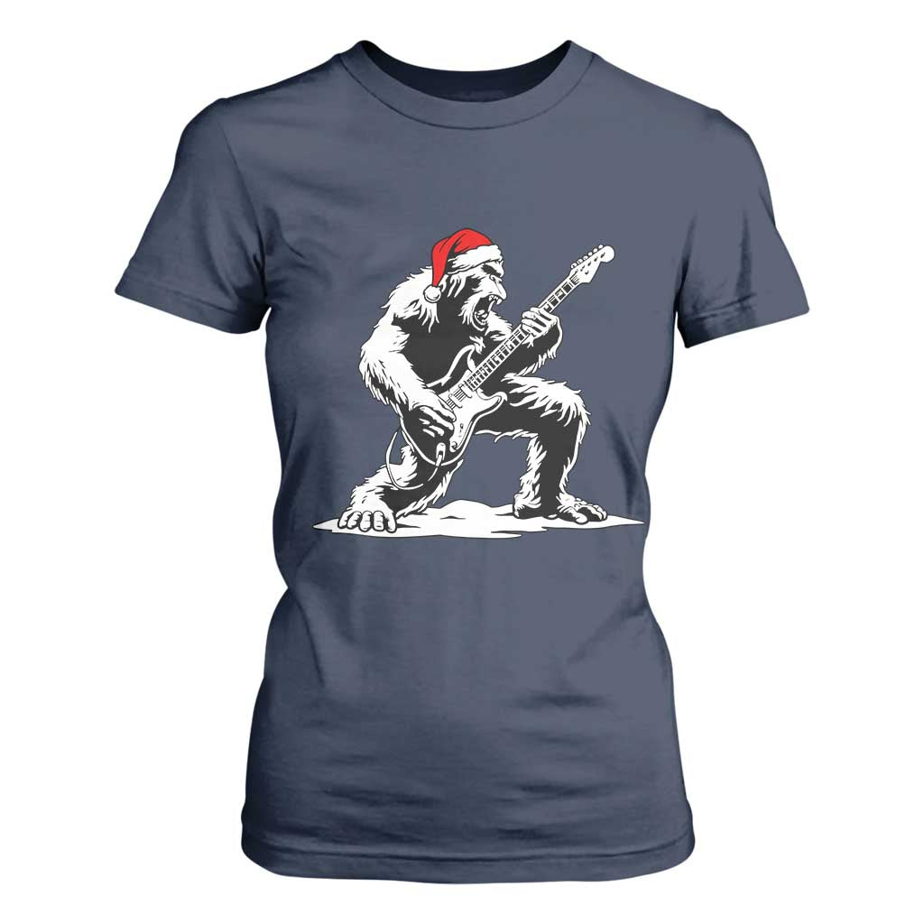 Funny Bigfoot Guitar T Shirt For Women Rock and Roll Christmas TS14 Navy Print Your Wear
