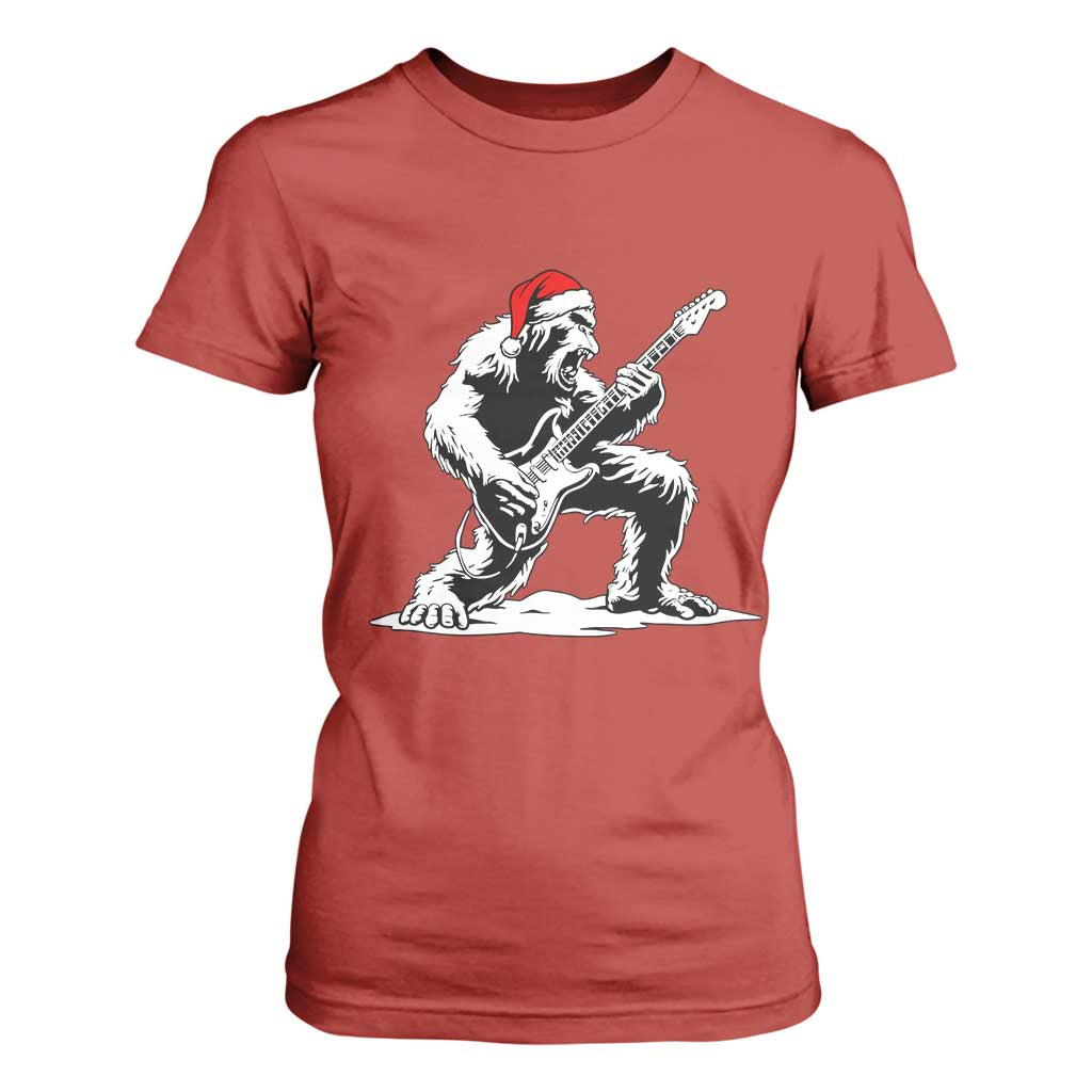 Funny Bigfoot Guitar T Shirt For Women Rock and Roll Christmas TS14 Red Print Your Wear
