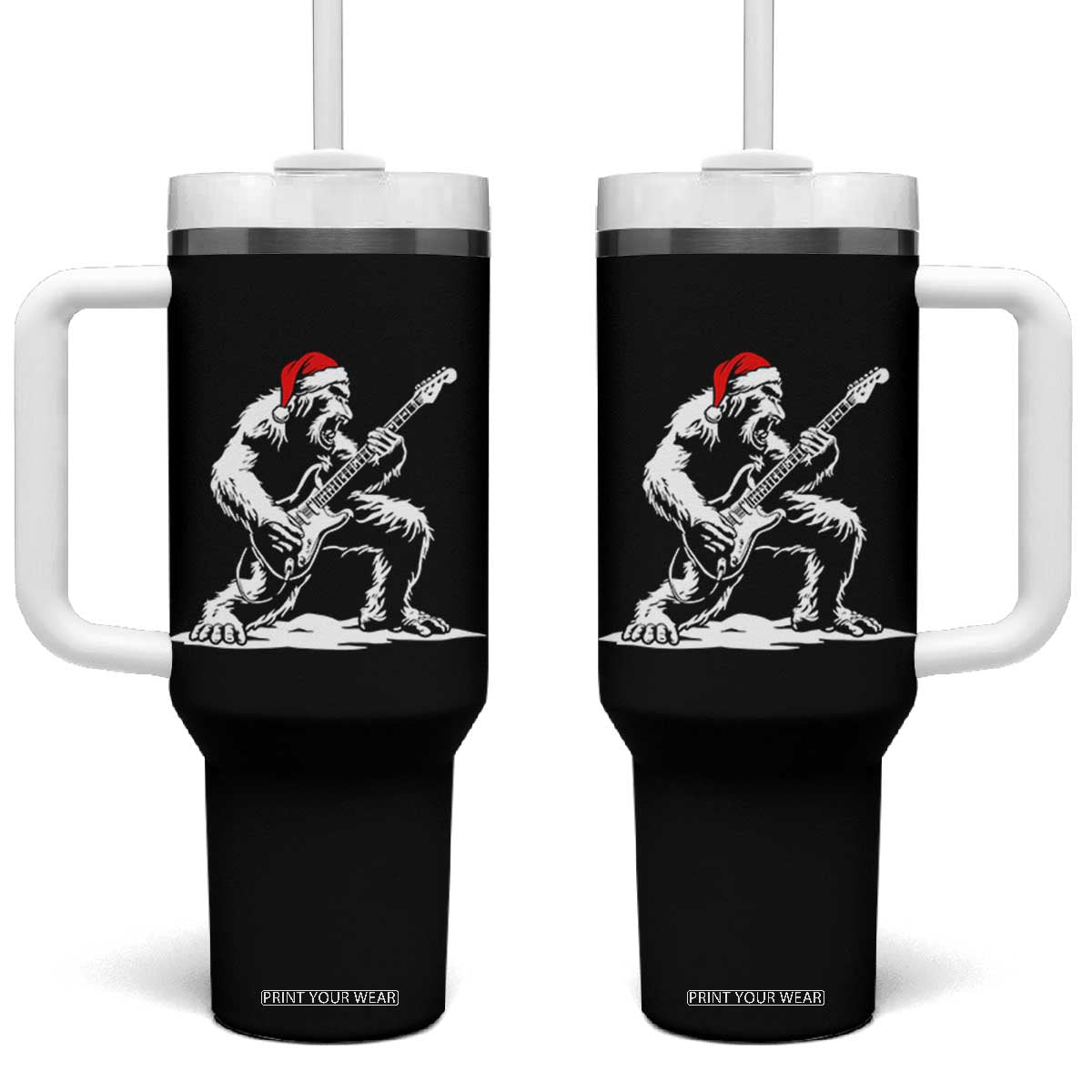 Funny Bigfoot Guitar Tumbler With Handle Rock and Roll Christmas TS14 One Size: 40 oz Black Print Your Wear