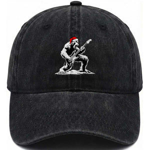 Funny Bigfoot Guitar Washed Cotton Baseball Cap Rock and Roll Christmas TS14 Washed Cap Universal Fit Black Print Your Wear