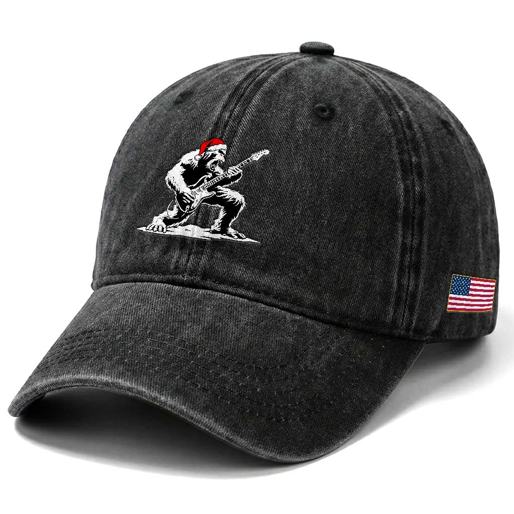 Funny Bigfoot Guitar Washed Cotton Baseball Cap Rock and Roll Christmas TS14 Print Your Wear